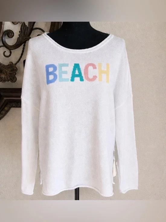 ESCAPE by Habitat White 100% Cotton Beach Pullover Knit Sweater Women’s Size XL - Picture 2 of 7